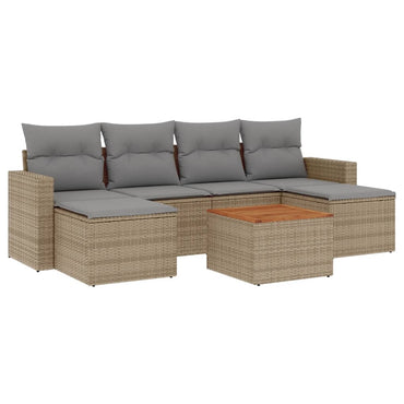 vidaXL Salon de jardin 7 pièces avec coussins en résine tressée beige