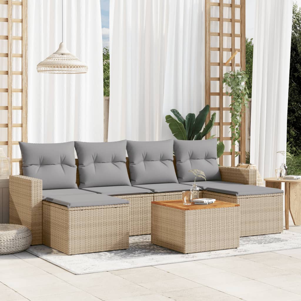 vidaXL Salon de jardin 7 pièces avec coussins en résine tressée beige