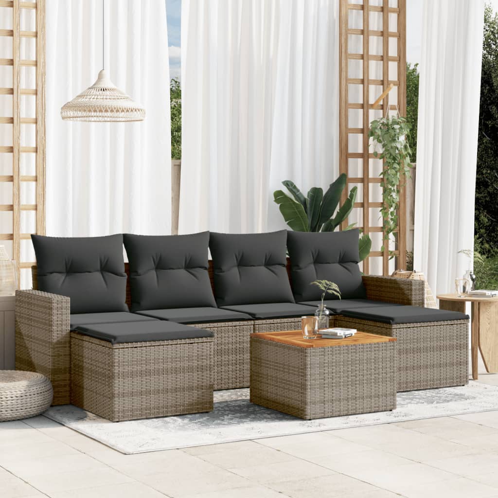 vidaXL Ensemble de canapés de jardin 7 pcs avec coussins Gris Résine tressée