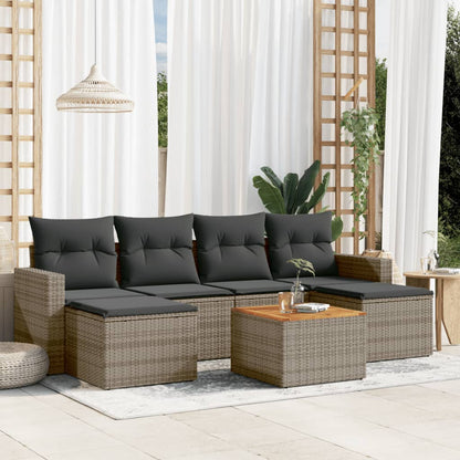 vidaXL Ensemble de canapés de jardin 7 pcs avec coussins Gris Résine tressée