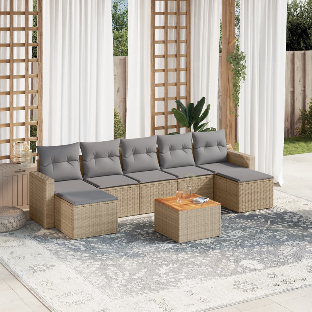 vidaXL Canapé d'angle de jardin 8 pcs avec coussins Résine tressée Beige