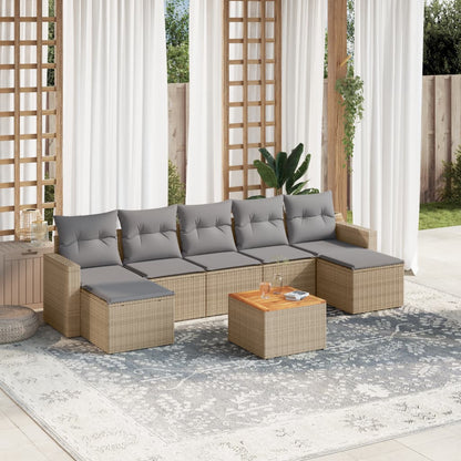 vidaXL Canapé d'angle de jardin 8 pcs avec coussins Résine tressée Beige