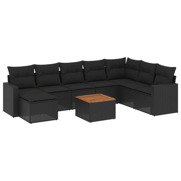 vidaXL Salon de jardin 9 pcs avec coussins Noir Résine tressée