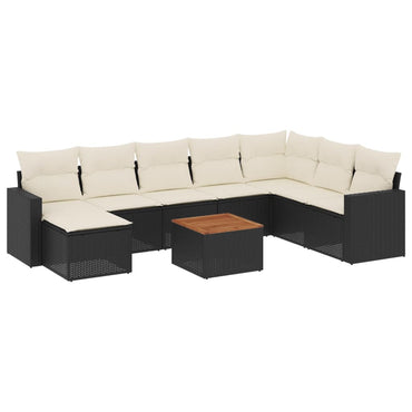 vidaXL Salon de jardin 9 pcs avec coussins Noir Résine tressée