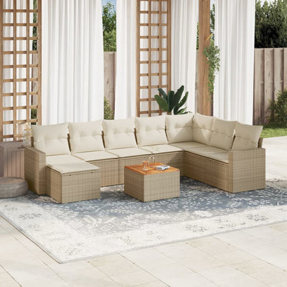 vidaXL Salon de jardin 9 pcs avec coussins Résine tressée Beige