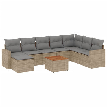 vidaXL Salon de jardin 9 pcs avec coussins Résine tressée Beige
