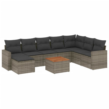 vidaXL Salon de jardin 9 pcs avec coussins Résine tressée Gris