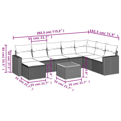 vidaXL Salon de jardin 9 pcs avec coussins Résine tressée Gris