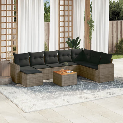 vidaXL Salon de jardin 9 pcs avec coussins Résine tressée Gris