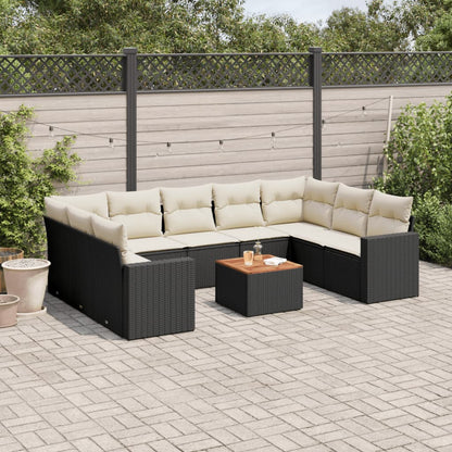 vidaXL Salon de jardin 10 pcs avec coussins Noir Résine tressée