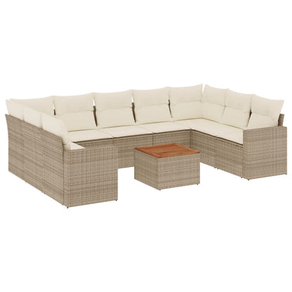 vidaXL Salon de jardin 10 pcs avec coussins beige résine tressée