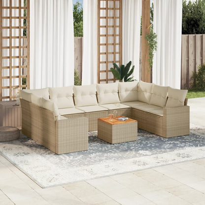 vidaXL Salon de jardin 10 pcs avec coussins beige résine tressée