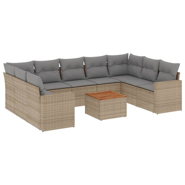 vidaXL Salon de jardin 10 pcs avec coussins beige résine tressée