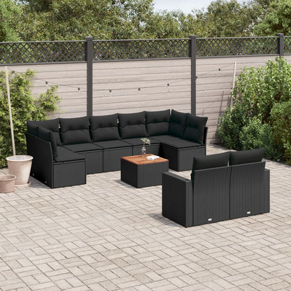 vidaXL Salon de jardin 10 pcs avec coussins Noir Résine tressée