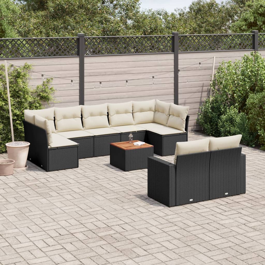 vidaXL Salon de jardin 10 pcs avec coussins Noir Résine tressée