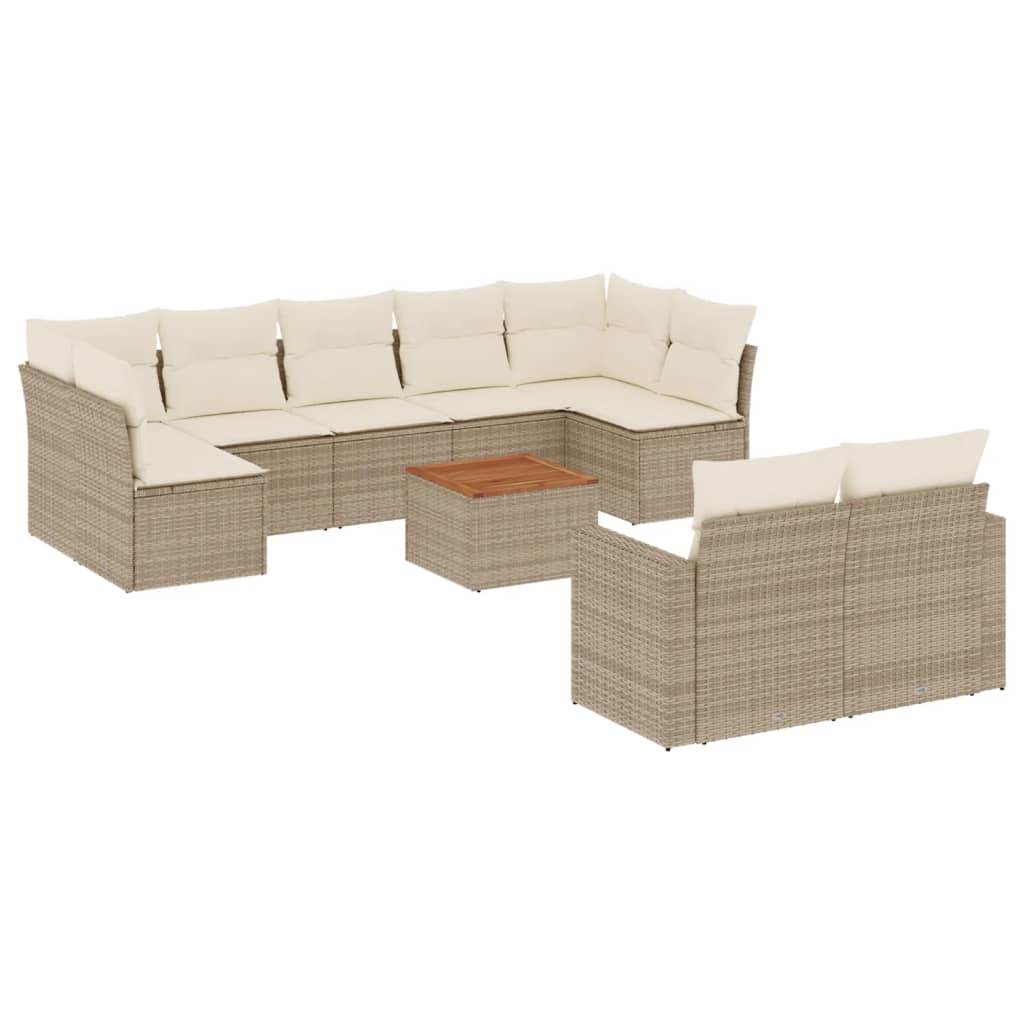 vidaXL Salon de jardin 10 pcs avec coussins beige résine tressée