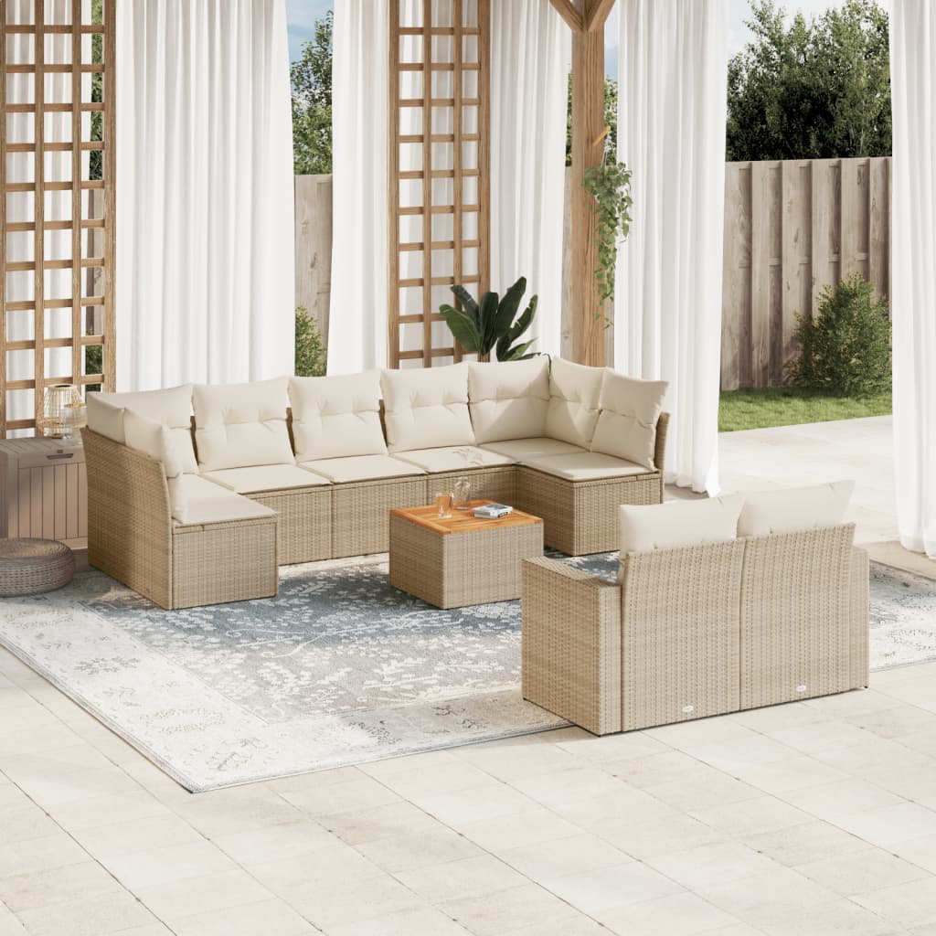 vidaXL Salon de jardin 10 pcs avec coussins beige résine tressée