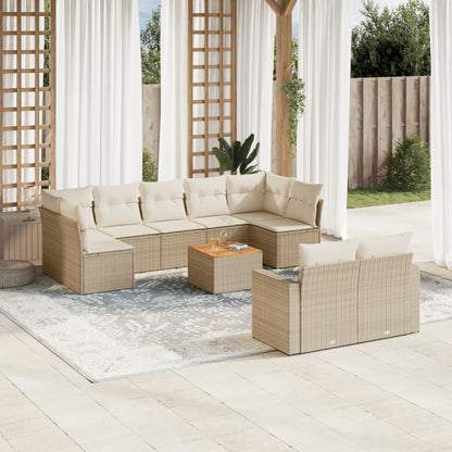 vidaXL Salon de jardin 10 pcs avec coussins beige résine tressée