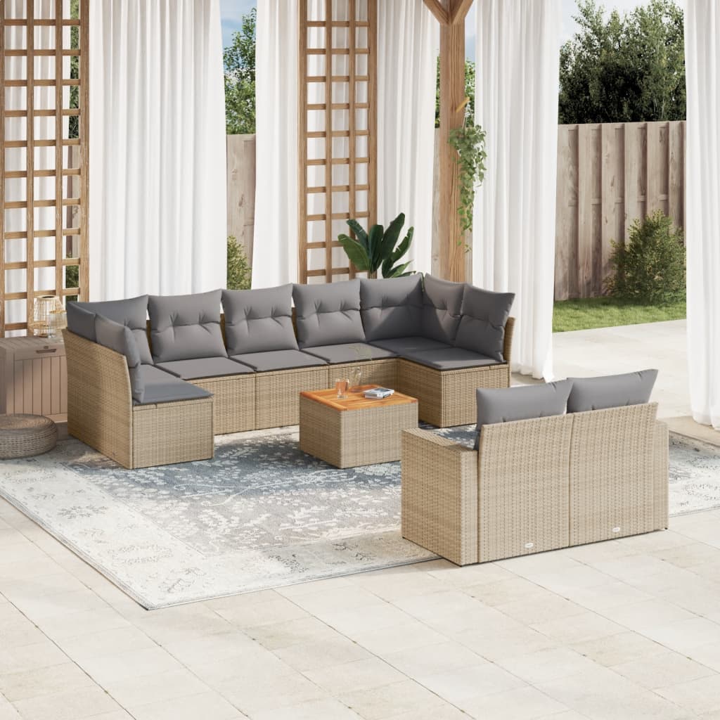 vidaXL Salon de jardin 10 pcs avec coussins beige résine tressée