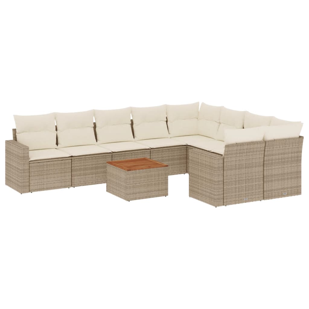 vidaXL Salon de jardin 10 pcs avec coussins beige résine tressée