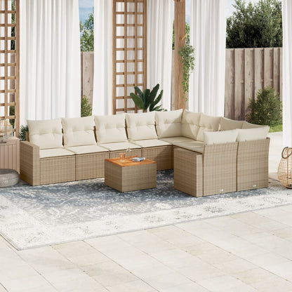 vidaXL Salon de jardin 10 pcs avec coussins beige résine tressée