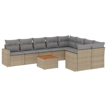 vidaXL Salon de jardin 10 pcs avec coussins beige résine tressée