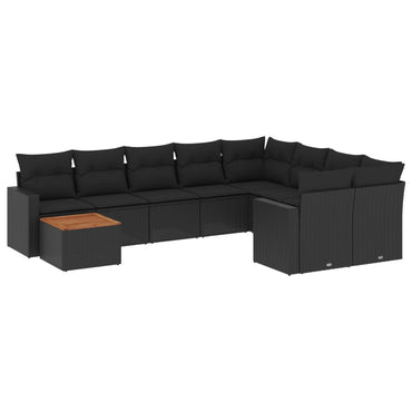 vidaXL Salon de jardin 10 pcs avec coussins Noir Résine tressée