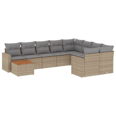 vidaXL Salon de jardin 10 pcs avec coussins beige résine tressée