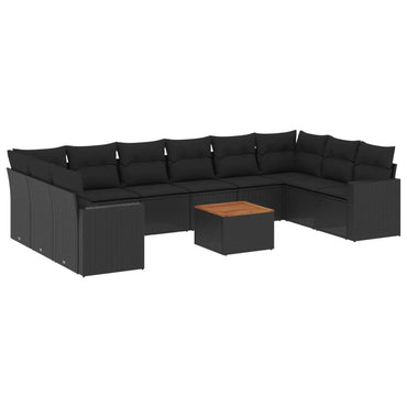 vidaXL Salon de jardin 11 pcs avec coussins Noir Résine tressée