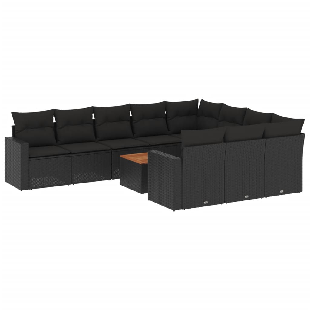 vidaXL Salon de jardin 11 pcs avec coussins Noir Résine tressée