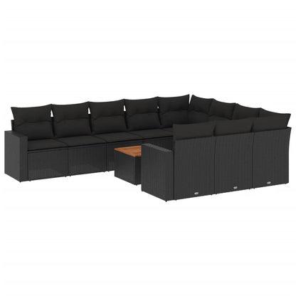 vidaXL Salon de jardin 11 pcs avec coussins Noir Résine tressée