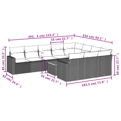 vidaXL Salon de jardin 11 pcs avec coussins Noir Résine tressée