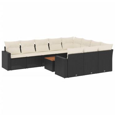 vidaXL Salon de jardin 11 pcs avec coussins Noir Résine tressée
