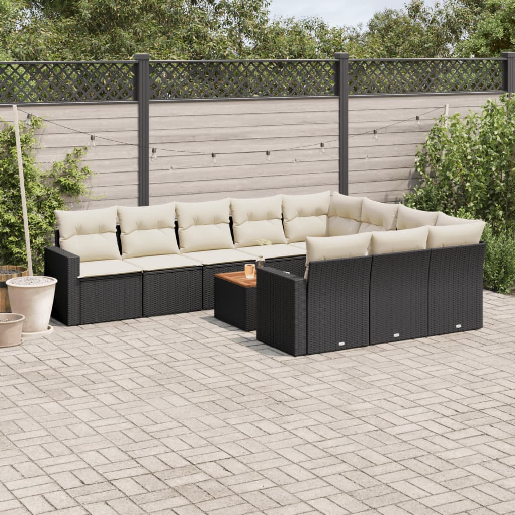 vidaXL Salon de jardin 11 pcs avec coussins Noir Résine tressée
