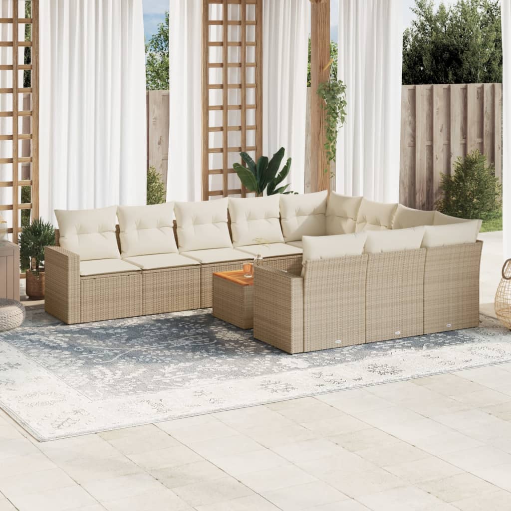 vidaXL Ensemble de canapés de jardin 11 pcs avec coussins en rotin synthétique beige