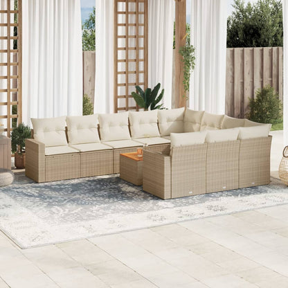 vidaXL Ensemble de canapés de jardin 11 pcs avec coussins en rotin synthétique beige