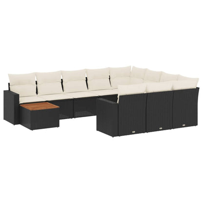 vidaXL Salon de jardin 11 pcs avec coussins Noir Résine tressée