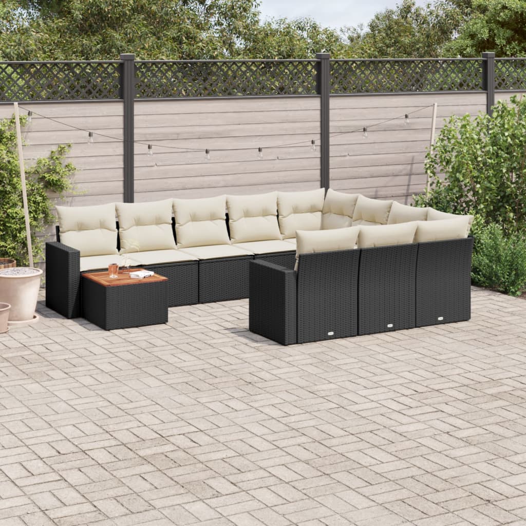 vidaXL Salon de jardin 11 pcs avec coussins Noir Résine tressée