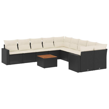 vidaXL Salon de jardin 11 pcs avec coussins Noir Résine tressée