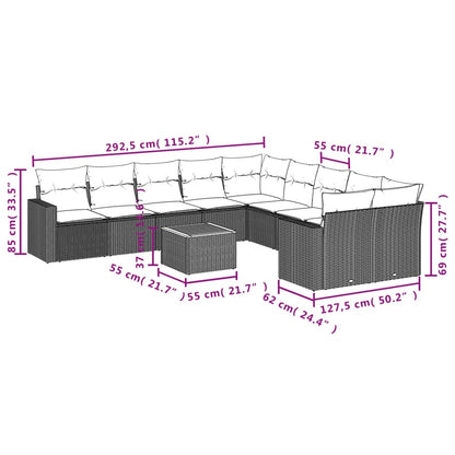 vidaXL Ensemble de canapés de jardin 11 pcs avec coussins en rotin synthétique beige