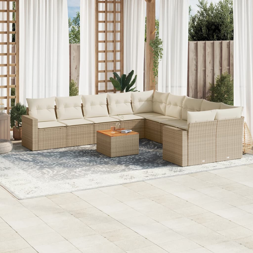 vidaXL Ensemble de canapés de jardin 11 pcs avec coussins en rotin synthétique beige