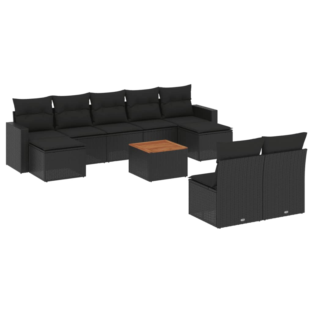 vidaXL Salon de jardin 10 pcs avec coussins Noir Résine tressée
