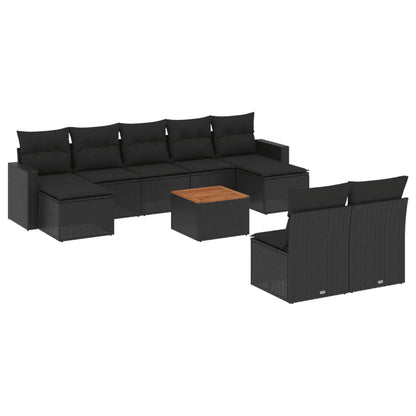 vidaXL Salon de jardin 10 pcs avec coussins Noir Résine tressée