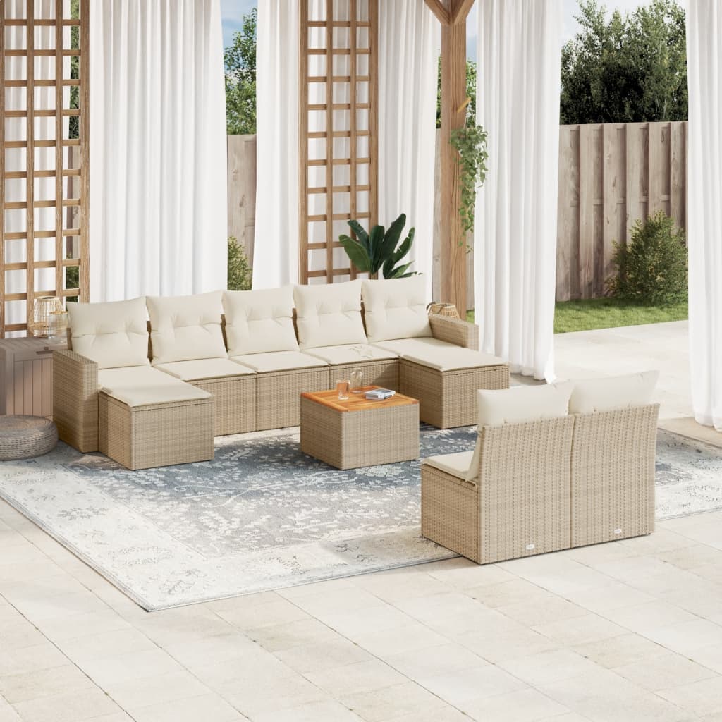 vidaXL Salon de jardin 10 pcs avec coussins beige résine tressée