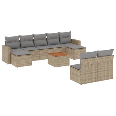 vidaXL Salon de jardin 10 pcs avec coussins beige résine tressée