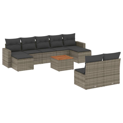 vidaXL Salon de jardin 10 pcs avec coussins résine tressée gris