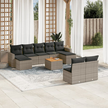 vidaXL Salon de jardin 10 pcs avec coussins résine tressée gris
