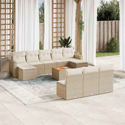 vidaXL Ensemble de canapés de jardin 11 pcs avec coussins en rotin synthétique beige