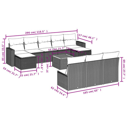 vidaXL Ensemble de canapés de jardin 11 pcs avec coussins en rotin synthétique beige