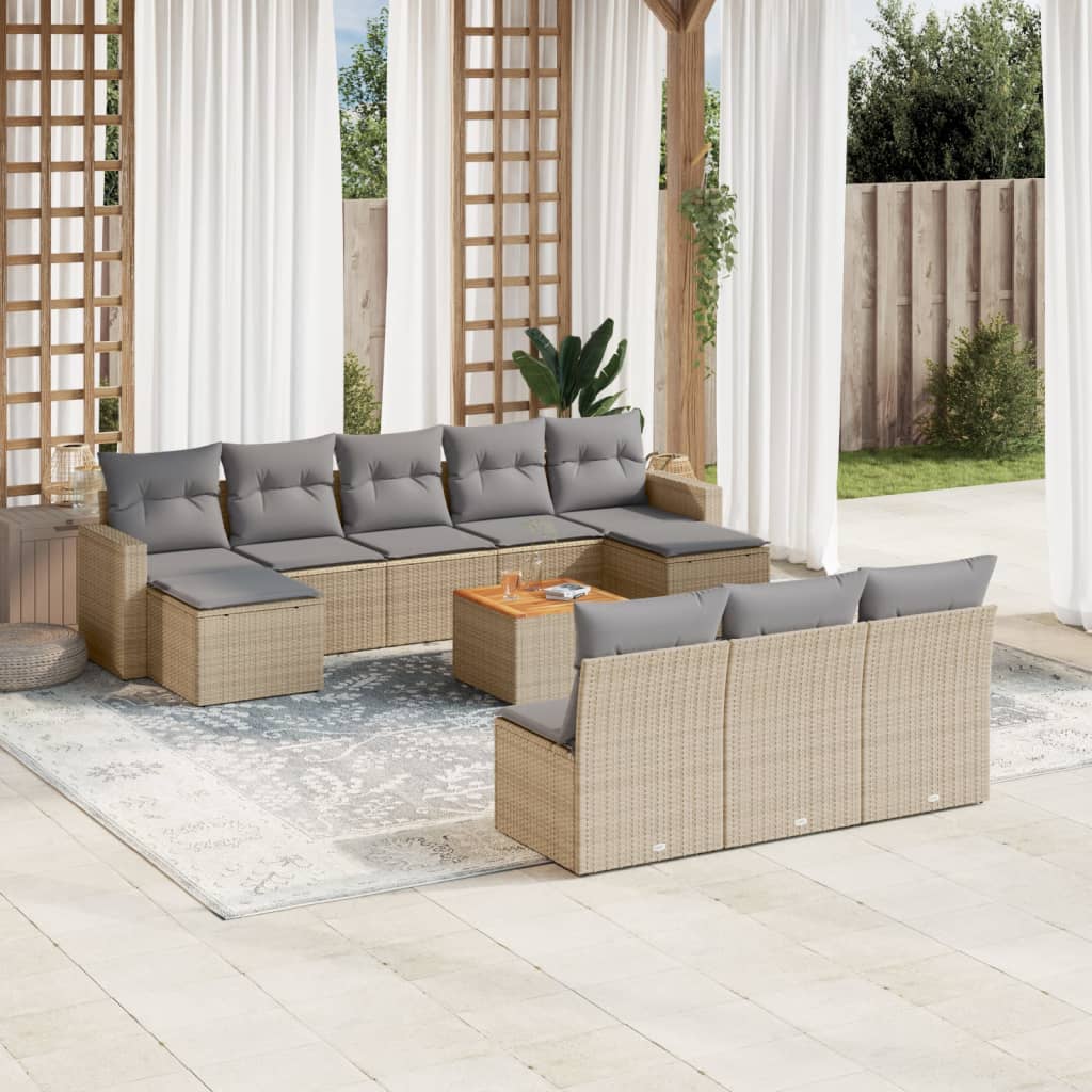vidaXL Ensemble de canapés de jardin 11 pcs avec coussins en rotin synthétique beige
